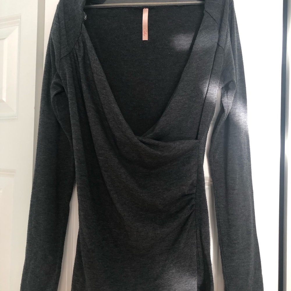 Calix Women’s Dark Gray Long Sleeve Draped Neck Top